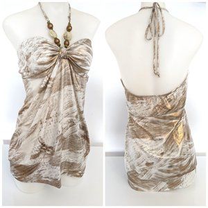 Chic Tied Neck Bronze & White Tank Top Camisole Sz L